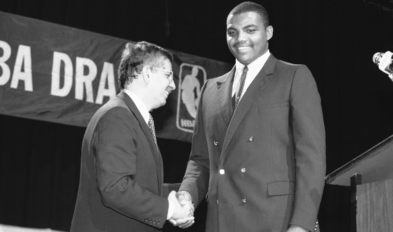 Charles Barkley is drafted 5th overall by the Philadelphia 76ers in the 1984 draft. (Photo credit: Marty Lederhandler/AP)